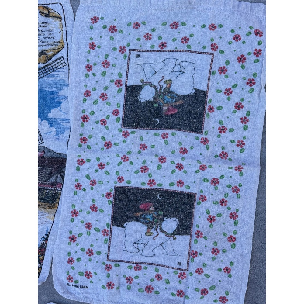 Vintage Tea Towel Lot 1975 Calendar Solvang California Garden Polar Bear Linen - Picture 4 of 7